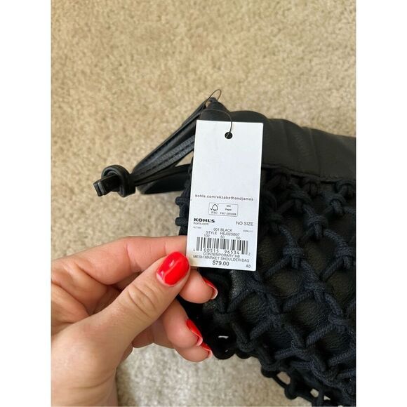 NWT Elizabeth and James Mesh Market Shoulder Bag Tote Black - Picture 5 of 16